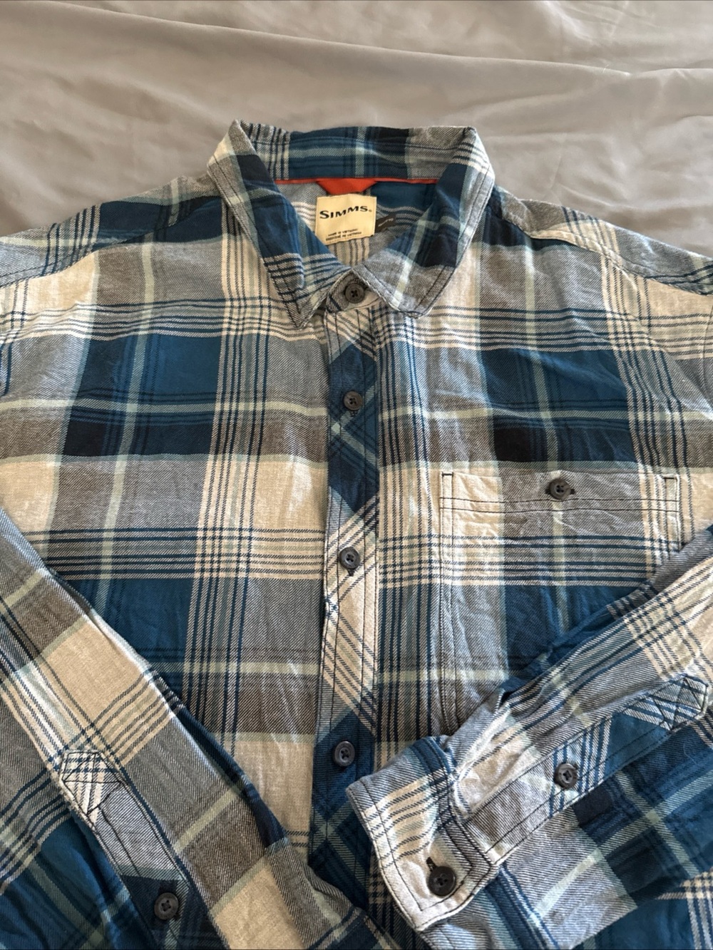 Simms Blue and Gray Plaid Long-Sleeve Button-Down Shirt
